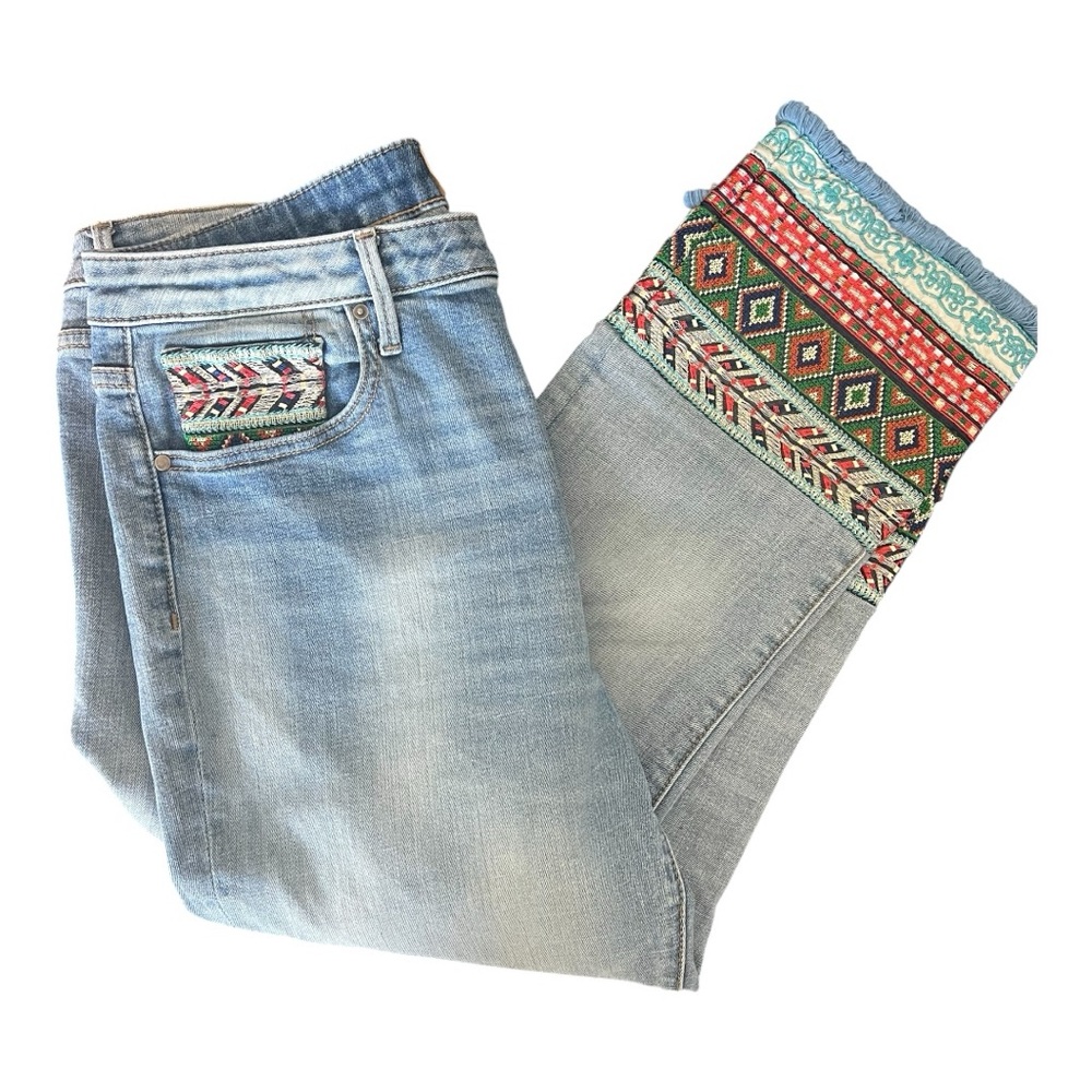 Anthropologie Driftwood Embroidered Light Jeans Boho Chic Hipster Indie Sleaze